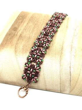 Hand Crafted Copper Pink and Green Victorian Style Bracelet